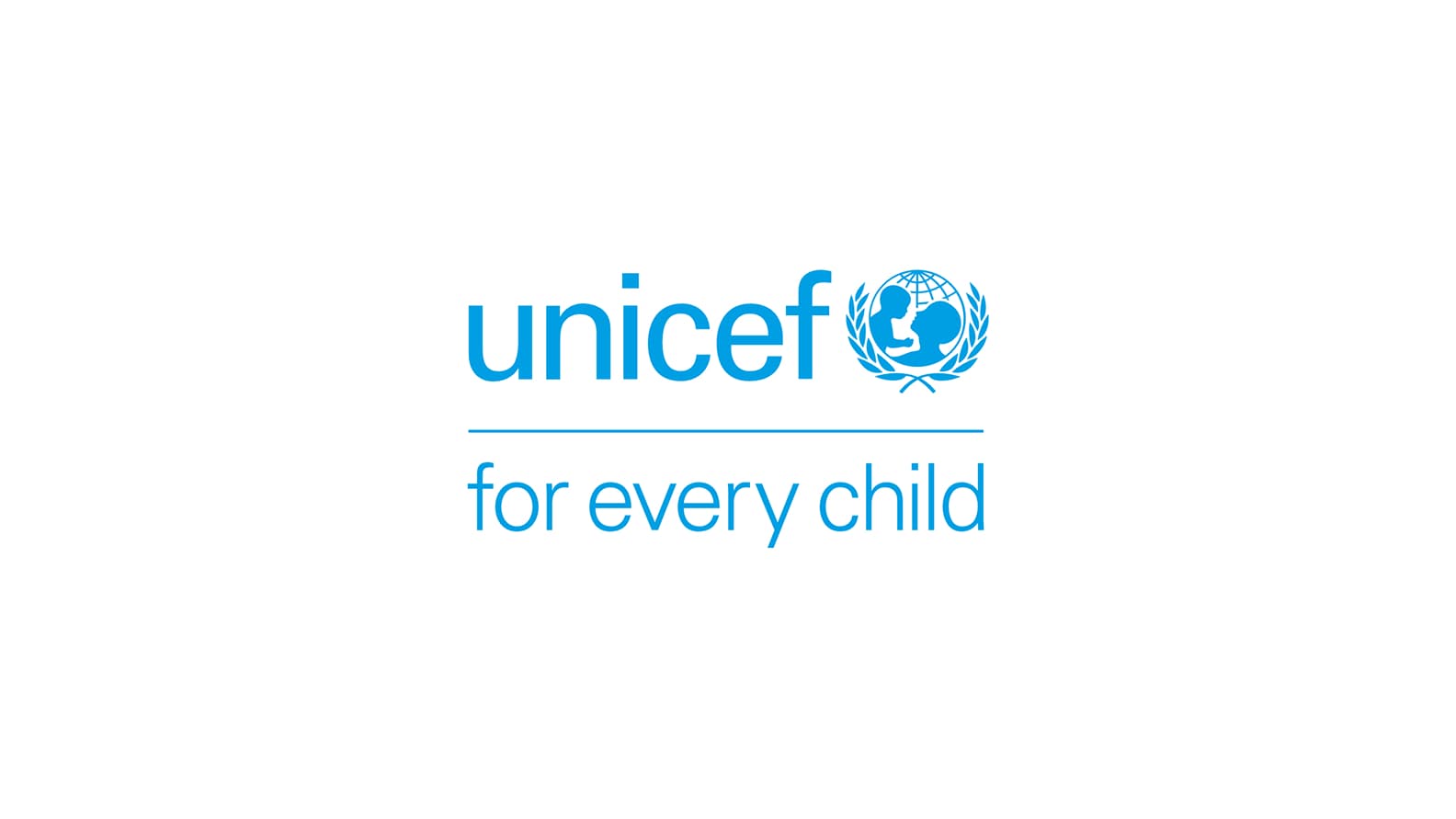 Logo of UNICEF, featuring the word "unicef" in blue with an emblem of a globe and two children's profiles